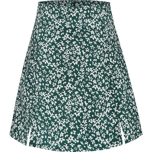 Summer Mini Skirts For Women 2021 High Waist Floral Print A Line Skirt Green Pink Preppy Style Casual Skort E Girl Clothes Y2k