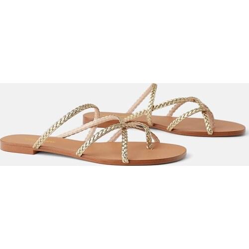 2021summer Flip Flops New Net Red Retro Roman Sandals Leisure Flats Slippers Bohemia Beach Shoes Woman Gold Slides Sandalias