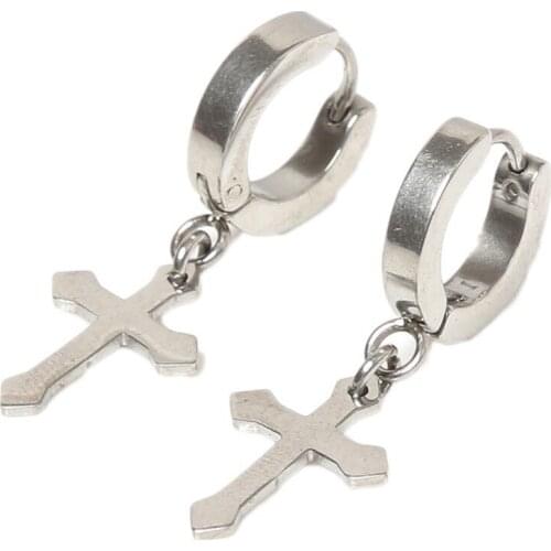 1 Pc Fashion Rock Style Hypoallergenic 4*9mm Cross Shaped Titanium Steel Ear Clip Earrings Ear Accessories