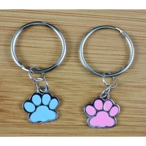 Mixed 10pcs Vintage Silver Enamel Dog Paw Prints Charm Keychain Ring For Keys Car Key Ring Souvenir Gift Couple Accessories Z176