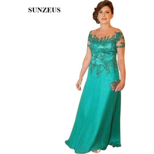 2020 Custom Applique Long Mother of the Bride Dresses Party Bridal Formal Plus Size Dress Short Sleeves Chiffon Prom Gown