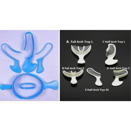 500Pis Dental Disposable Impression Trays Bite Registration Net Gauge Denture Tray Full Half 5Types Blue/White