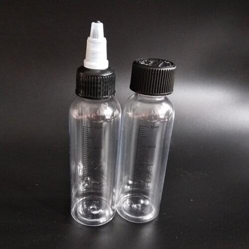 60ML silk screen printing measurement e Liquid bottle Plastic Refillable Graduation Scale Water Bottle with Twist Off Caps