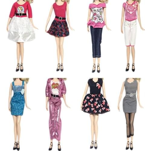 8 Set Mini Girl Doll Princess Dresses Party Evening Skirts Gown Tops T-shirts Pants Outfits Clothes Accessories for Barbie Toy