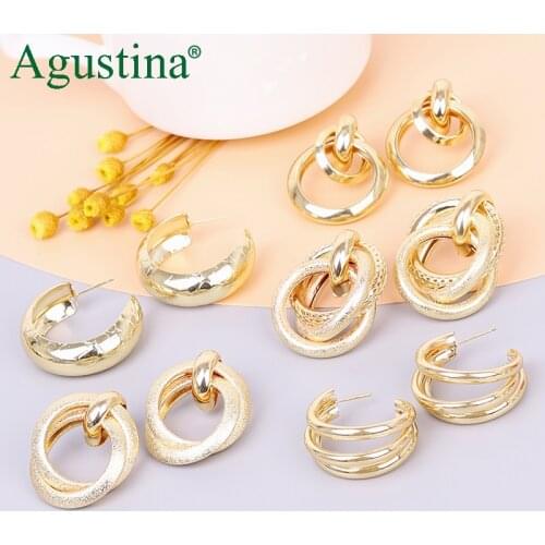 Agustina 2021 Metal Golden hoop Earrings Korean Geometry Gold Earrings For women Round Earrings Trend Fashion luxury Jewelry