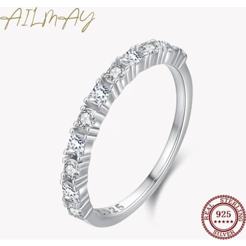Ailmay 100% 925 Sterling Silver Geometric Design Round & square Sparkling Zircon Stackable Finger Rings For Women fine Jewelry