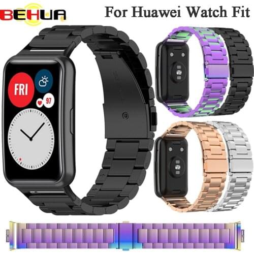 BEHUA Stainless Steel Watchband For Huawei Watch Fit Original Smartwatch Strap Replacement Wristband with Tools Bracelet Belt