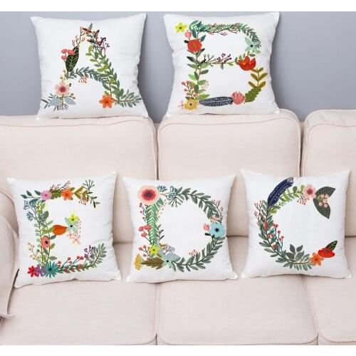 Floral Letters A-Z Square Cushion Cover Super Soft Short Plush Pillows Covers 45*45 Throw Pillow Case Sofa Home Decor Pillowcase