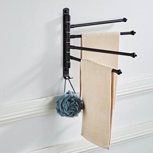 Stainless steel black bathroom towel bars rotating wall mounted towel racks bathroom towel hanger holder swivel porte serviette