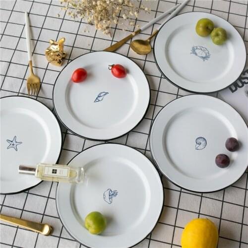 Enamel Nordic Retro Thickened Fruit Plate Baked Rice Turnip Plate Dinner Plate Breakfast Tableware Flat Plate