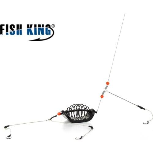 Fish King 20g-80g 1pc Fishing Bait Cage Stainless Steel Wire Swivel with 3 Line Hooks Feeder For Carp Fishing Tackle Accessories