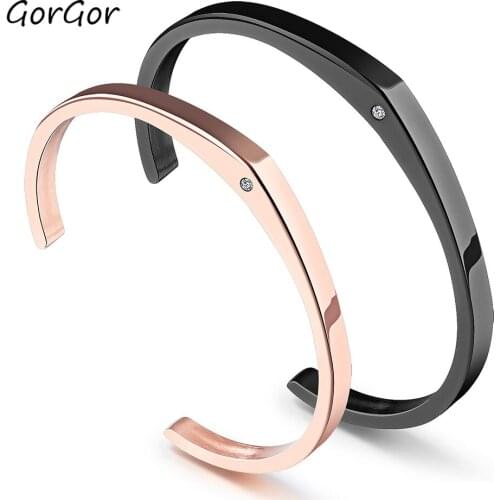 GorGor Bangles Lovers Stainless Steel Rose Golden Pattern Opening Mosaic Zircon Simplicity Temperament Accessories TH-843