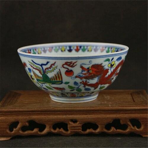 Chinese Qing yongzheng marked old antique Porcelain doucai dragon Phoenix bowl