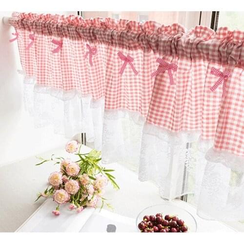 Plaid Lace Short Curtain Nordic Minimalist for Kitchen Rod Pocket Soft Durable Lattice Buffalo Check Window Curtains TJ1923
