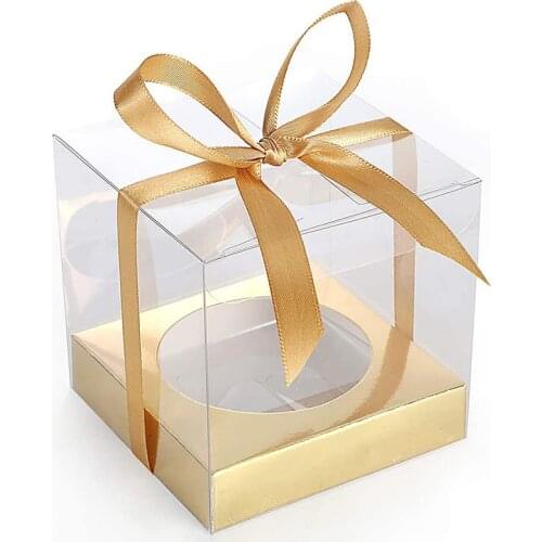 12 Pack Individual Cupcake Containers, Clear Plastic Boxes For Gifts PVC Packing Candy Cupcake Carrier Holder Box With Ribbon