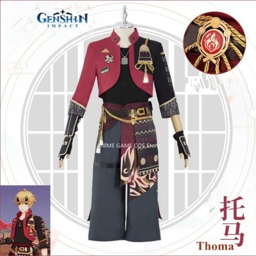 Genshin Impact COS Thoma Costume 5-Star Inazuma Anime Game Clothing Full Set Men Cosplay Wig Halloween Party Male Role Playing