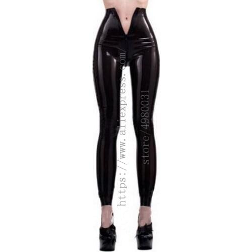 Cool black womens tight latex bondage leggings what is made of 0.4mm thickness natural & flexible latex materials