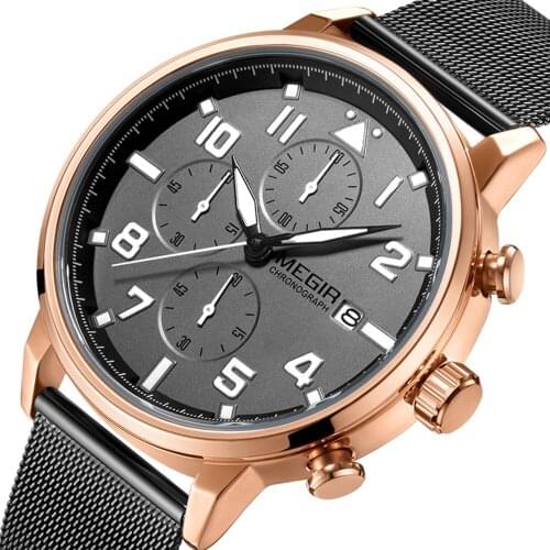 Megir Official Mens Business Stainless Steel Quartz Wristwatches Chronograph 2020 New Fashion Casual Sport Relogio Masculino