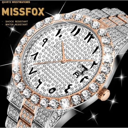 MISSFOX Relogio Masculino Arabic Numerals Dial Wrist Watch AAA Watch Men Rose Gold Water Resistant Gmt Quartz Clock Men Watch
