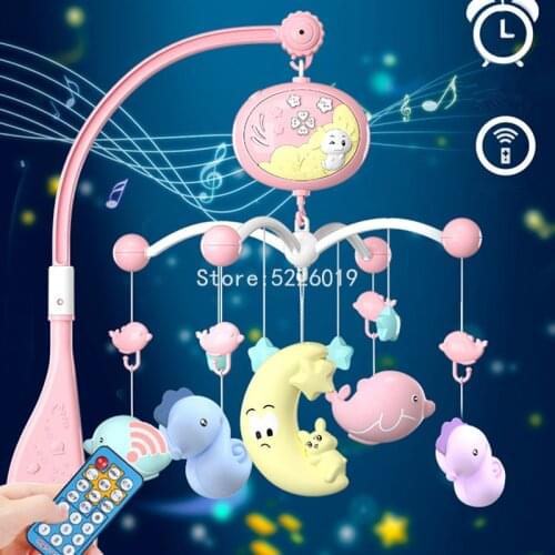 Baby Crib Mobile with Remote Control Music Box Night Light Rotate Newborn Sleeping Bed Toys 0-12 Newborns Bed Bell Musical Toys