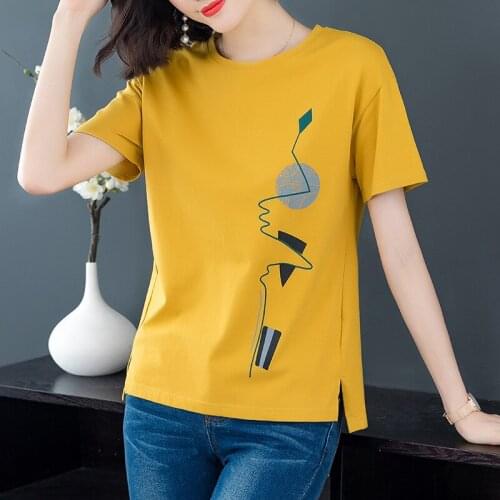 Fashion Short-sleeved t-shirt Female 2020 new Womens Summer Cotton T Shirts Korean Loose large size print Shirt Girls Tops m308