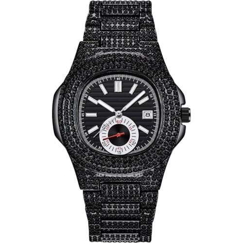 Diamond Pocket Watches Mens Genuine Brand Luxury Golden Hip Hop Calendar Vintage Quartz Clock Montres de Marque de Luxe 2021 INS