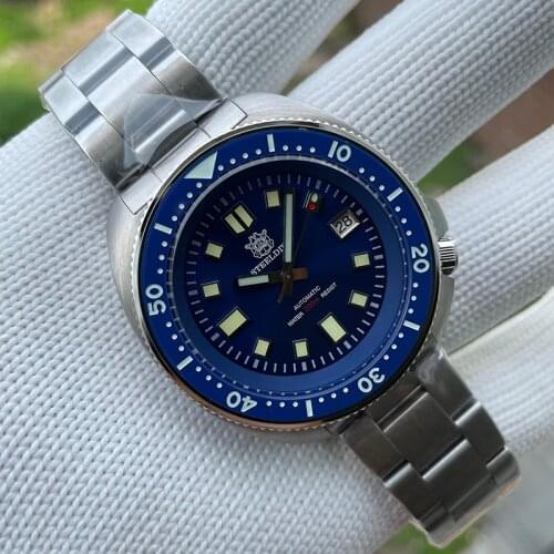 SD1970 Steeldive 6105 Turtle Dive Watch Blue Automatic 200m Waterproof Ceramic Bezel Mens NH35 Mechanical Men Watches