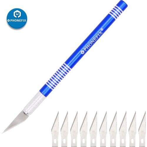 Non-Slip Metal Scalpel Knife Mobile Phone Motherboard Repair Cutter Tool Kit 1pcs handle + 10pcs Blades