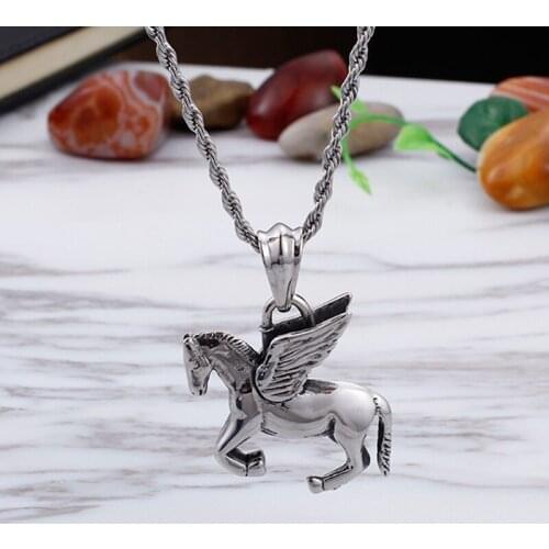 HaoYi Stainless Steel Pendant Necklace Flying Horse Shape series Simple Boy Pendant Sliver Fashion Jewelry For Men