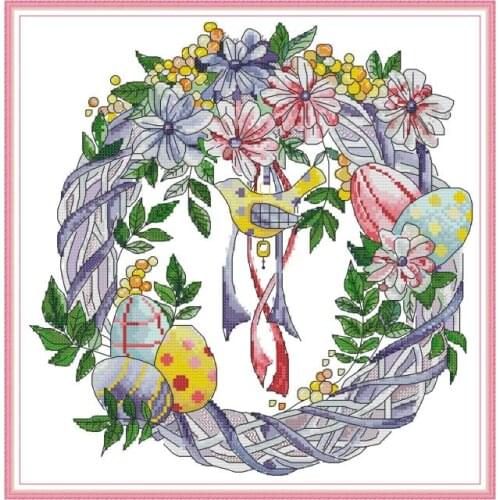 Easter egg garland cross stitch kit aida 14ct 11ct count print canvas cross stitches needlework embroidery DIY