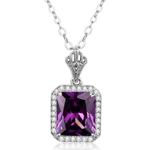Szjinao Purple Amethyst Pendant 925 Sterling Silver Jewelry For Women Boho Square Gemstones With Diamond Ciondoli Favourite