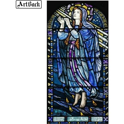 Full Square Diamond Painting Angel Colored Window Flower Religious Pattern Decorative Diamond Cross Stitch Portrait