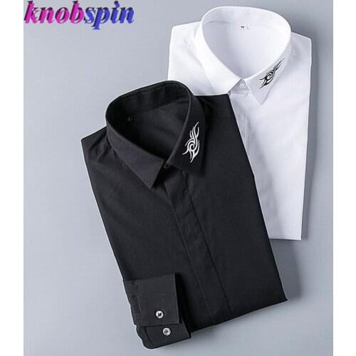 Europe Fashion Brand Men Shirt 2019 Elegant Embroidery Long sleeve Chemise homme Turn down collar Slim Camisas social masculina
