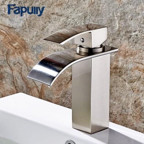 Fapully Basin Faucet Mixer Deck Mount Waterfall Faucet Bathroom Vanity Vessel Cold And Hot Sinks Water Mixer Tap 114-11N