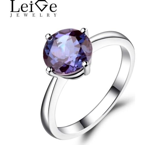 Leige Jewelry Round Cut Lab Alexandrite Solitaire Ring Wedding Engagement Rings for Women Sterling Silver 925 Fine Jewelry