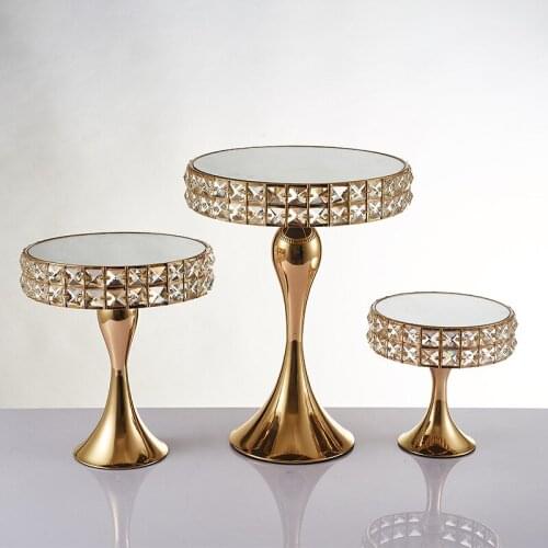 Gold Round Wedding Cake Stand with Square crystal Intricately Designed Home Decor