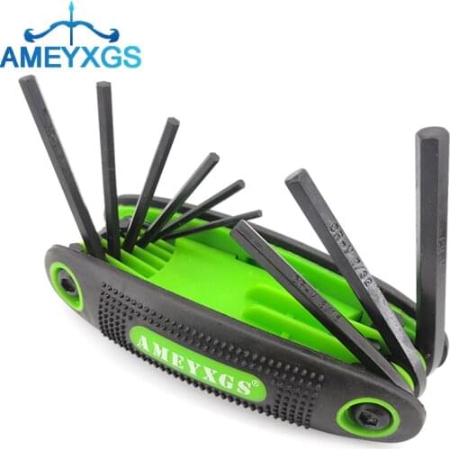 1pc Archery Hex Wrench Set 9 In 1 Metal Folding Key Tool for Outdoor Sports Compound Bow Hunting Practice Shooting Accessories