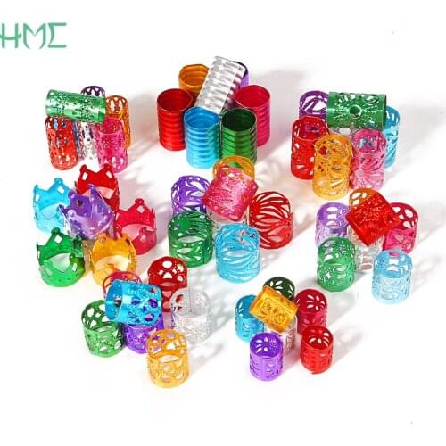 100/50pcs Mixed Color Hollow Cylinder Tube Lock Dreadlock Beads for Spiral Hair Braiding Adjustable Cuffs Clip Jewelry Making
