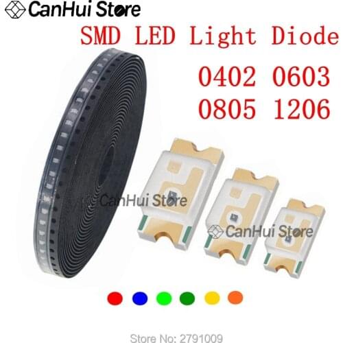 100pcs 0402 0603 0805 1206 SMD LED Red Yellow Green White Blue Orange light emitting diode Water Clear SMT LED Light Diode Set