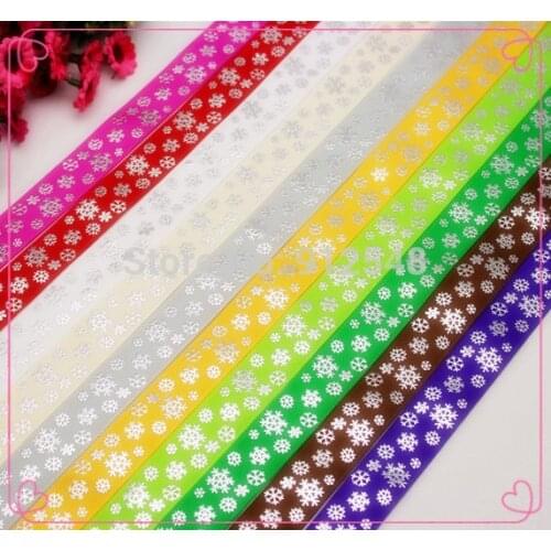 1410823,10 color mix 7/8 '' 22MM Christmas snowflake silver hot Printed grosgrain ribbon, DIY handmade materials accessories