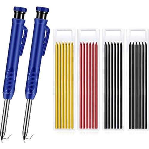 2Pcs Carpenter Pencils, Construction Pencils with Sharpener and Leads Mechanical Pencils, Pencils for Drawing, Scriber