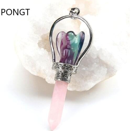 2018 new natural Gem stone opal Pendant Necklace Quartz Crystal Point Chakra Healing Stone natural stone pendant charms Angel