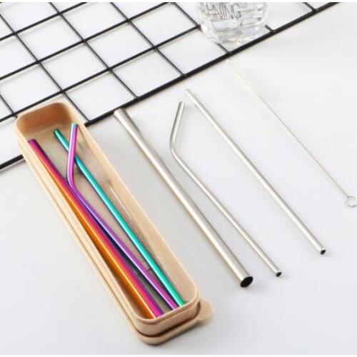 304 stainless steel straw set pearl milk tea tube drink tube cleaning brush box color set