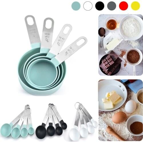 4pcs Baking Tools Kitchen Measuring Spoon Set Stainless Steel Handle Measuring Cup With Scale Measuring Spoon Kitchen Gadgets