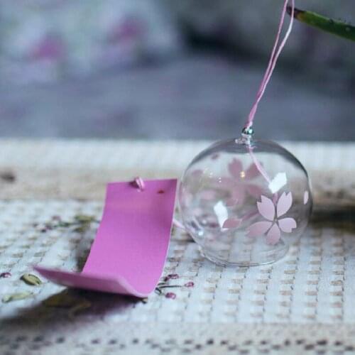48pcs/pack 7*6.5cm Pink Flower Series Glass Windchime Friend Gift Beautiful Hanging Bell Home Decorative