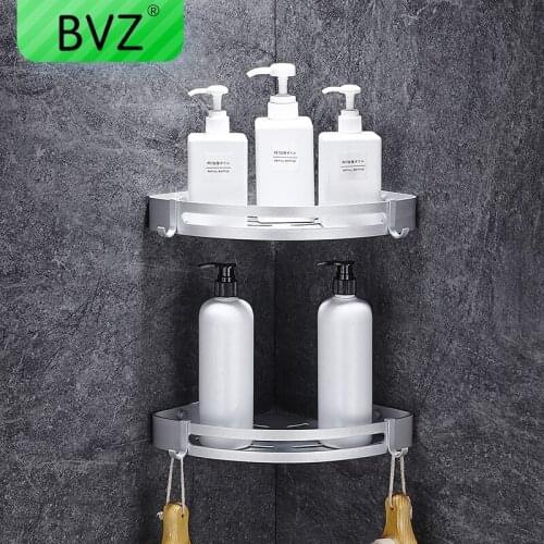 BVZ Space Aluminum Bathroom Shelf Black corner Shelves shower basket Kitchen storage Bath Shampoo Holder Bathroom Accessories