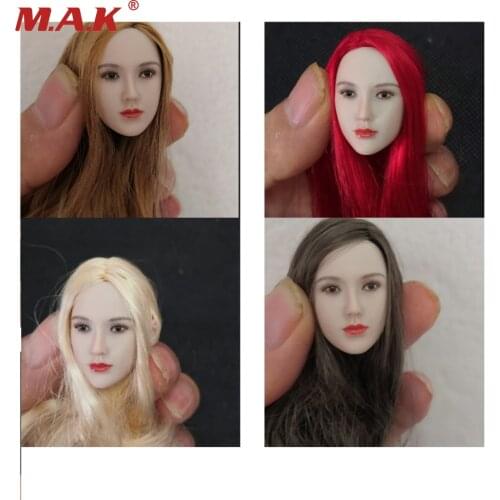 Asian girl 1/6 Red Hair Angelababy Head Sculpt Female Pale Head Carving Fit 12" Female Figure Body Toy