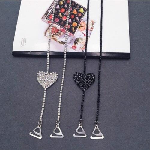 Women Crystal Underwear Accessories Shoulder Strap Single Row Love Double Neck Antiskid Invisible Transparent Bra Metal Belt