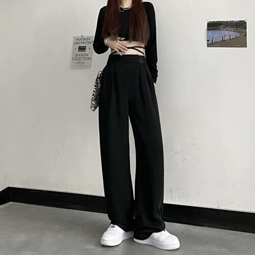 Pants Womens Autumn Street Black Trousers Loose And Thin Straight Tube Wide Leg Pants High Waist Hanging Casual Pants
