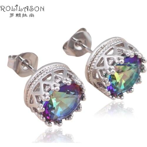 Zirconia Wholesale & Retail Rainbow color Silver stamped Stud Earrings for women Fashion Opal Jewelry JE959